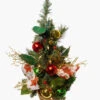 2' Poinsettia Ribbon And Ball Ornament Pre-Lit Decorated Christmas Tree - Clear Lights