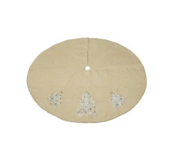 Melrose 54" Beige And White Round Embroidered Christmas Tree Skirt