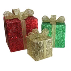 Northlight Set Of 3 Red Pre-Lit Glittering Gift Boxes Christmas Outdoor Decor 15" -Northlight Shop northlight20 ct2052 908 107 2 99712.1599786792