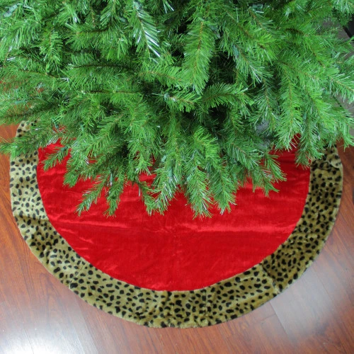 Northlight 48" Red And Brown Velveteen With Cheetah Print Border Christmas Tree Skirt 4 Northlight 48" Red And Brown Velveteen With Cheetah Print Border Christmas Tree Skirt - Image 2