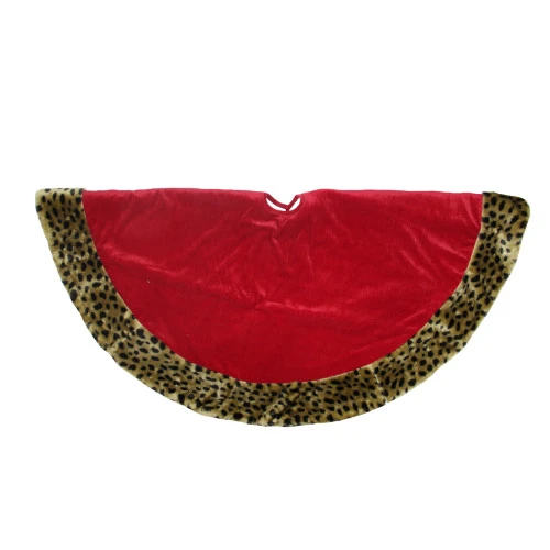 Northlight 48" Red And Brown Velveteen With Cheetah Print Border Christmas Tree Skirt 3 Northlight 48" Red And Brown Velveteen With Cheetah Print Border Christmas Tree Skirt