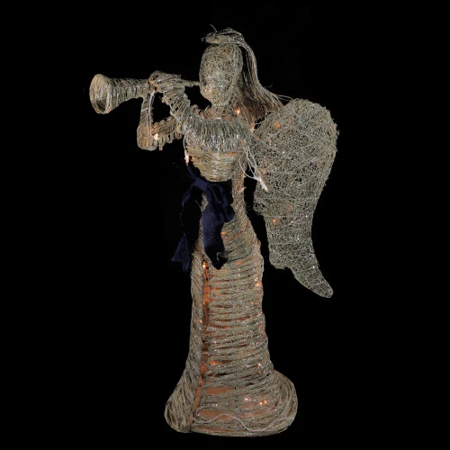 Northlight 4.25' Lighted Silver And Beige Glitter Dusted Angel With Horn Outdoor Christmas Yard Art Decor 5 Northlight 4.25' Lighted Silver And Beige Glitter Dusted Angel With Horn Outdoor Christmas Yard Art Decor - Image 3