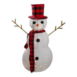 Northlight 35" Lighted 3-D Snowman With Top Hat And Twig Arms Outdoor Christmas Decoration