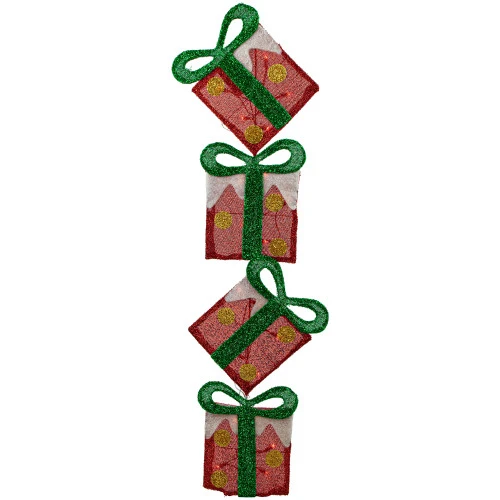 Northlight 44" Lighted Red Tinsel Stacked Gift Boxes Outdoor Christmas Decoration 3 Northlight 44" Lighted Red Tinsel Stacked Gift Boxes Outdoor Christmas Decoration