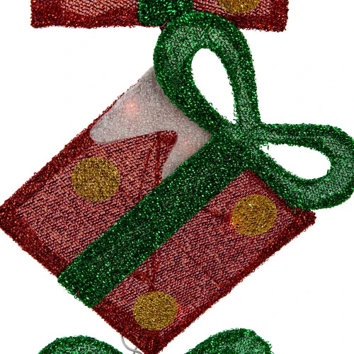 Northlight 44" Lighted Red Tinsel Stacked Gift Boxes Outdoor Christmas Decoration 7 Northlight 44" Lighted Red Tinsel Stacked Gift Boxes Outdoor Christmas Decoration - Image 5
