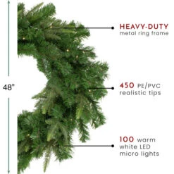 Northlight Pre-Lit Roosevelt Fir Artificial Christmas Wreath - 48-Inch, Warm White LED Lights -Northlight Shop northlight hb27083 thumbnail 19426.1665611931