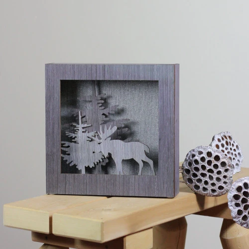 Northlight 10" Glittered Moose Silhouette Box Framed Christmas Table Decoration 4 Northlight 10" Glittered Moose Silhouette Box Framed Christmas Table Decoration - Image 2