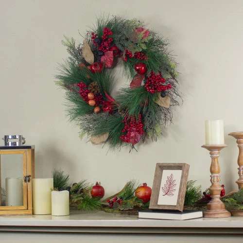 Northlight Autumn Harvest Pine, Berry And Pomegranate Wreath, 24 Inch, Unlit 4 Northlight Autumn Harvest Pine, Berry And Pomegranate Wreath, 24 Inch, Unlit - Image 2