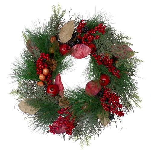 Northlight Autumn Harvest Pine, Berry And Pomegranate Wreath, 24 Inch, Unlit 3 Northlight Autumn Harvest Pine, Berry And Pomegranate Wreath, 24 Inch, Unlit