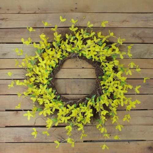 Northlight Forsythia And Grapevine Artificial Floral Wreath, Yellow 24-Inch 5 Northlight Forsythia And Grapevine Artificial Floral Wreath, Yellow 24-Inch - Image 3