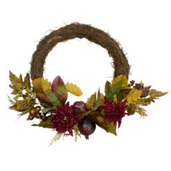 Northlight Mums And Pomegranates Artificial Floral Wreath, Red 20-Inch