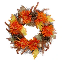 Northlight Mums And Acorns Artificial Floral Twig Wreath, 22-Inch, Unlit