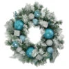 Northlight Flocked Pine With Teal And Silver Ornaments Artificial Christmas Wreath, 24-Inch, Unlit -Northlight Shop northlight kji82572 updated2022 87686.1665087477