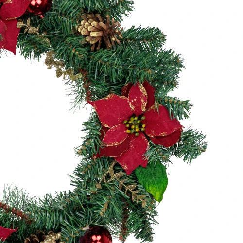 Northlight Pine, Poinsettia, Berry And Pine Cone Artificial Christmas Wreath, 24-Inch, Unlit 4 Northlight Pine, Poinsettia, Berry And Pine Cone Artificial Christmas Wreath, 24-Inch, Unlit - Image 2