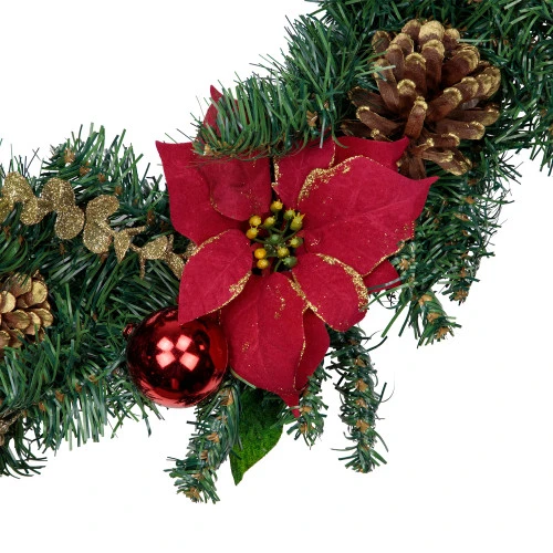 Northlight Pine, Poinsettia, Berry And Pine Cone Artificial Christmas Wreath, 24-Inch, Unlit 5 Northlight Pine, Poinsettia, Berry And Pine Cone Artificial Christmas Wreath, 24-Inch, Unlit - Image 3