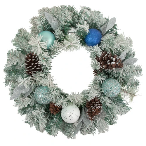 Northlight Flocked Pine With Blue And Silver Ornaments Artificial Christmas Wreath, 24-Inch, Unlit 3 Northlight Flocked Pine With Blue And Silver Ornaments Artificial Christmas Wreath, 24-Inch, Unlit