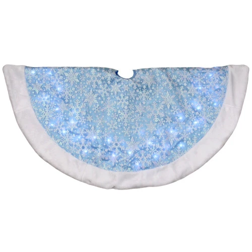 Northlight 48" LED Blue Iridescent Glittered Snowflakes Christmas Tree Skirt 3 Northlight 48" LED Blue Iridescent Glittered Snowflakes Christmas Tree Skirt