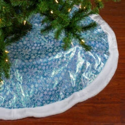 Northlight 48" Light Blue Iridescent Mesh Glittered Snowflakes Christmas Tree Skirt -Northlight Shop northlight l27896 3 23685.1588371055