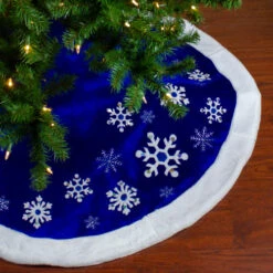 Northlight 48" Blue Velveteen Snowflake Christmas Tree Skirt With Faux Fur Trim -Northlight Shop northlight l27897 3 80181.1588357611