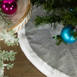 Northlight 20" Silver Glittered Mini Christmas Tree Skirt With White Fur Trim -Northlight Shop northlight l27918 styled 2 29916.1691160922