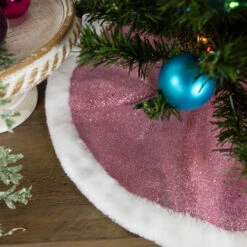 Northlight 20" Pink Glittered Mini Christmas Tree Skirt With White Fur Trim 9 Northlight 20" Pink Glittered Mini Christmas Tree Skirt With White Fur Trim -Northlight Shop northlight l27922 styled 2 86487.1691161227