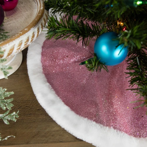 Northlight 20" Pink Glittered Mini Christmas Tree Skirt With White Fur Trim 5 Northlight 20" Pink Glittered Mini Christmas Tree Skirt With White Fur Trim - Image 3