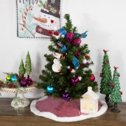 Northlight 20" Pink Glittered Mini Christmas Tree Skirt With White Fur Trim 8 Northlight 20" Pink Glittered Mini Christmas Tree Skirt With White Fur Trim -Northlight Shop northlight l27922 styled 89947.1691161227