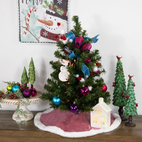 Northlight 20" Pink Glittered Mini Christmas Tree Skirt With White Fur Trim 4 Northlight 20" Pink Glittered Mini Christmas Tree Skirt With White Fur Trim - Image 2