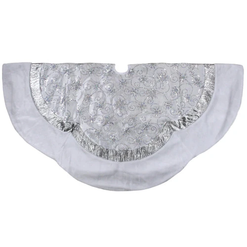 Northlight 60" Iridescent Sequined White And Silver Christmas Tree Skirt With Faux Fur Trim 3 Northlight 60" Iridescent Sequined White And Silver Christmas Tree Skirt With Faux Fur Trim