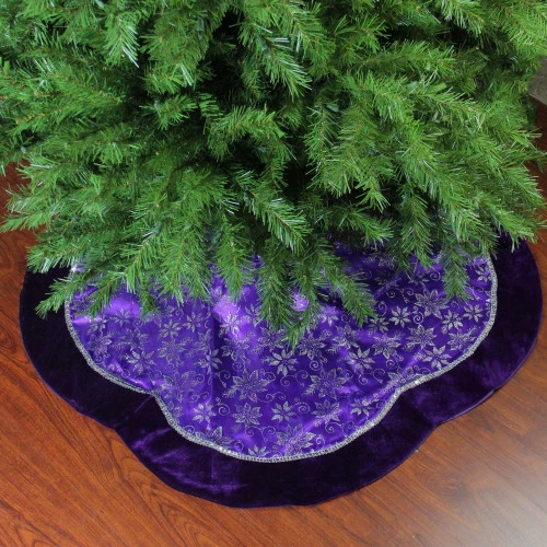 Northlight 48" Purple And Silver Glittered Floral Christmas Tree Skirt 4 Northlight 48" Purple And Silver Glittered Floral Christmas Tree Skirt - Image 2