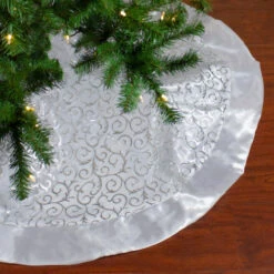 Northlight 48" Silver Metallic Filigree Christmas Tree Skirt With Sateen Bows -Northlight Shop northlight l85448 3 67382.1664901049