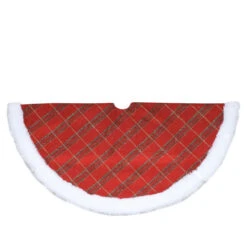 Northlight 20" Red And Gold Plaid Glittered Mini Christmas Tree Skirt