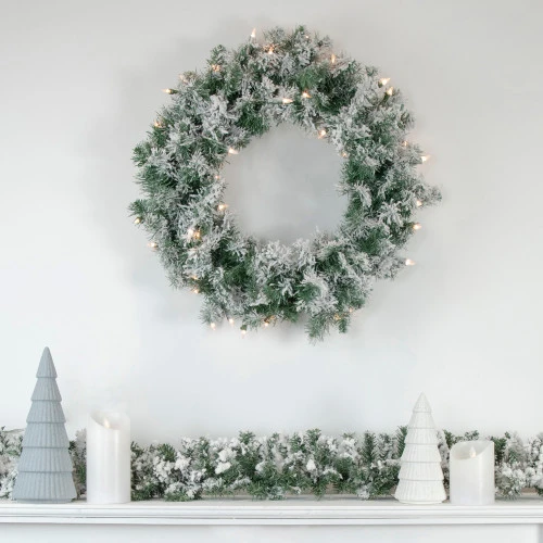 Northlight Pre-Lit Flocked Victoria Pine Artificial Christmas Wreath - 24-Inch, Clear Lights 4 Northlight Pre-Lit Flocked Victoria Pine Artificial Christmas Wreath - 24-Inch, Clear Lights - Image 2
