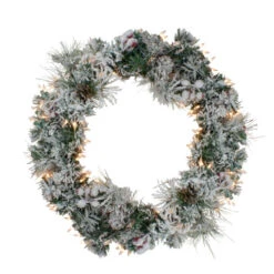 Northlight Pre-lit Heavily Flocked Berries And Pine Cones Artificial Christmas Wreath - 24-Inch, Clear Lights