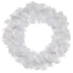 Northlight Pre-Lit White Pine Artificial Christmas Wreath - 24-Inch, Clear Lights
