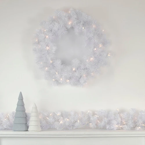 Northlight Pre-Lit White Pine Artificial Christmas Wreath - 24-Inch, Clear Lights 4 Northlight Pre-Lit White Pine Artificial Christmas Wreath - 24-Inch, Clear Lights - Image 2