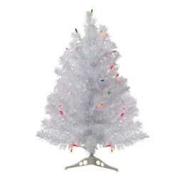 Northlight 2' Pre-Lit Medium White Iridescent Pine Artificial Christmas Tree - Multicolor Lights