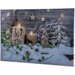 Northlight Country Rustic Winter Christmas LED Lighted Canvas Wall Art 23.5" X 15.5"