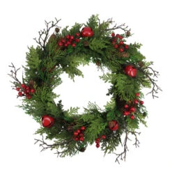 Northlight 24" Rustic Red Jingle Bell, Berry And Pine Cone Artificial Christmas Wreath