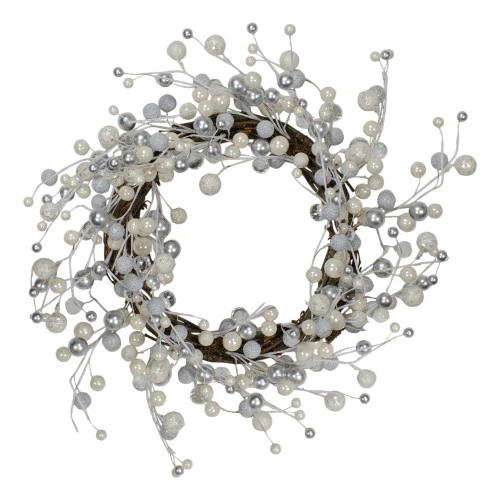Northlight Silver And White Ball Ornaments Christmas Wreath, 20-Inch, Unlit 3 Northlight Silver And White Ball Ornaments Christmas Wreath, 20-Inch, Unlit