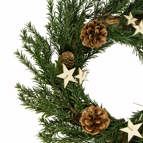 Northlight Pine Cones And Stars Pine Sprig Christmas Wreath, 10-Inch, Unlit 5 Northlight Pine Cones And Stars Pine Sprig Christmas Wreath, 10-Inch, Unlit - Image 3