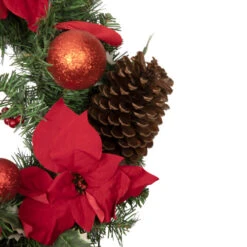 Northlight Poinsettia With Pinecone And Ball Artificial Christmas Wreath, 24-Inch, Unlit -Northlight Shop northlight s84896 3 updated 62720.1659648248