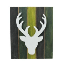 Northlight 13" Wood Deer On Green Washed Pallet Inspired Frame Christmas Wall Hanging
