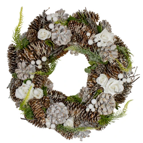 Northlight White Rose And Pine Cones Artificial Christmas Wreath, 13-Inch, Unlit 3 Northlight White Rose And Pine Cones Artificial Christmas Wreath, 13-Inch, Unlit