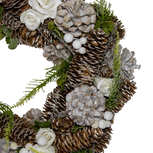 Northlight White Rose And Pine Cones Artificial Christmas Wreath, 13-Inch, Unlit 5 Northlight White Rose And Pine Cones Artificial Christmas Wreath, 13-Inch, Unlit - Image 3