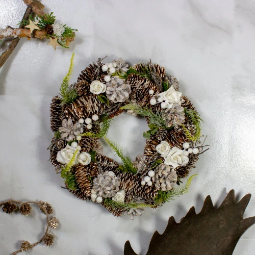 Northlight White Rose And Pine Cones Artificial Christmas Wreath, 13-Inch, Unlit 4 Northlight White Rose And Pine Cones Artificial Christmas Wreath, 13-Inch, Unlit - Image 2