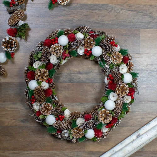 Northlight Frosted Pine Cone And Wooden Rose Artificial Christmas Wreath, 19-Inch, Unlit 4 Northlight Frosted Pine Cone And Wooden Rose Artificial Christmas Wreath, 19-Inch, Unlit - Image 2