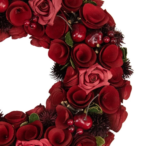 Northlight Red Wooden Rose And Berry Artificial Wreath, 13-Inch, Unlit 5 Northlight Red Wooden Rose And Berry Artificial Wreath, 13-Inch, Unlit - Image 3