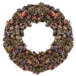 Northlight Sugared Purple Flowers And Pine Cones Artificial Christmas Wreath - 20-Inch, Unlit
