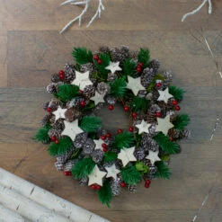 Northlight Pine Cone And Berries With Stars Artificial Christmas Wreath, 10-Inch, Unlit -Northlight Shop northlight sh86366 2 83304.1665610744